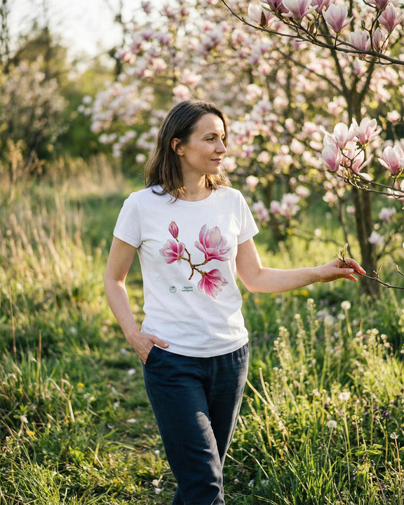 Saucer magnolia intermediate — women's t-shirt