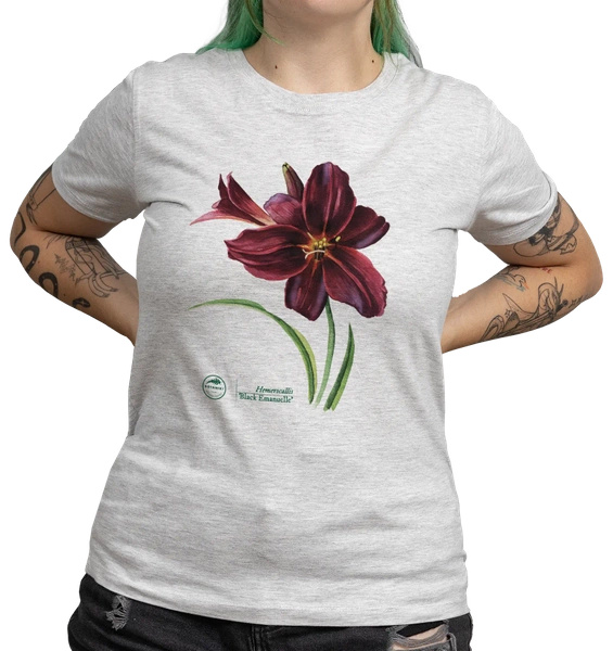 Black Emanuelle lily — women's daylily t-shirt