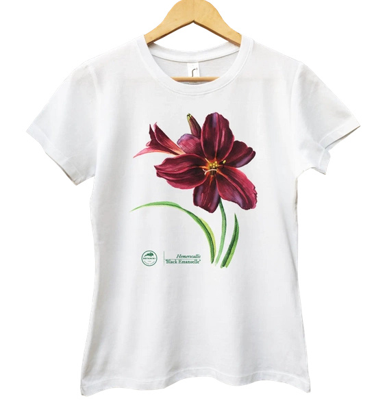 Black Emanuelle lily — women's daylily t-shirt